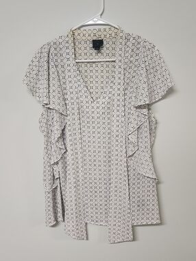 Worthington White Blouse with Black Geometric Print